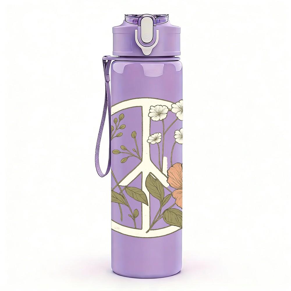 1PC Wreath Wildflower Art 750ml Color Plastic Sports Water Bottle Leakproof Flip Straw Lid Suitable for Sports Office Home Use