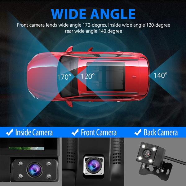 1080P Driving Recorder Car Dash Cam With 170 Degree Front Rear And Interior Cameras For Enhanced Safety And Security
