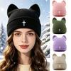 Thickened Cat Ear Beanies Cap Windproof Winter Bomber Hat Cute Knitted Woolen Hat  for Women