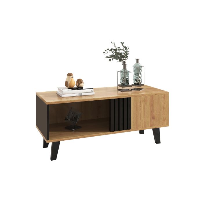 Elégante : 100 x 60 x 45 cm table basse en bois coloré et noir, table basse avec tiroir supplémentaire