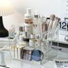 Transparent Portable Three Compartment Cosmetic Storage Box Desktop Dresser Large Capacity Skin Care Perfume Display Rack