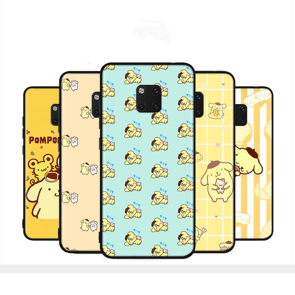 HK28 PomPom Purin Black Sofe Case for iPhone 16 15 Plus 14 13 Pro 8 SE XR XS Max P30 Nova 5T Y5P Y6 Y7 Y8P Y9 Realme C30 C33 C31 VIVO Y36 V27