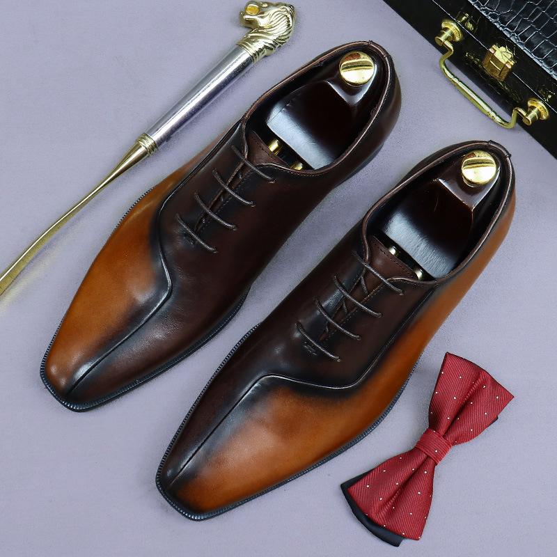 Brand Designer Mixed Color Oxford Dress Shoes Men Genuine Leather Handmade Lace Up Business Office Formal Wedding Shoes