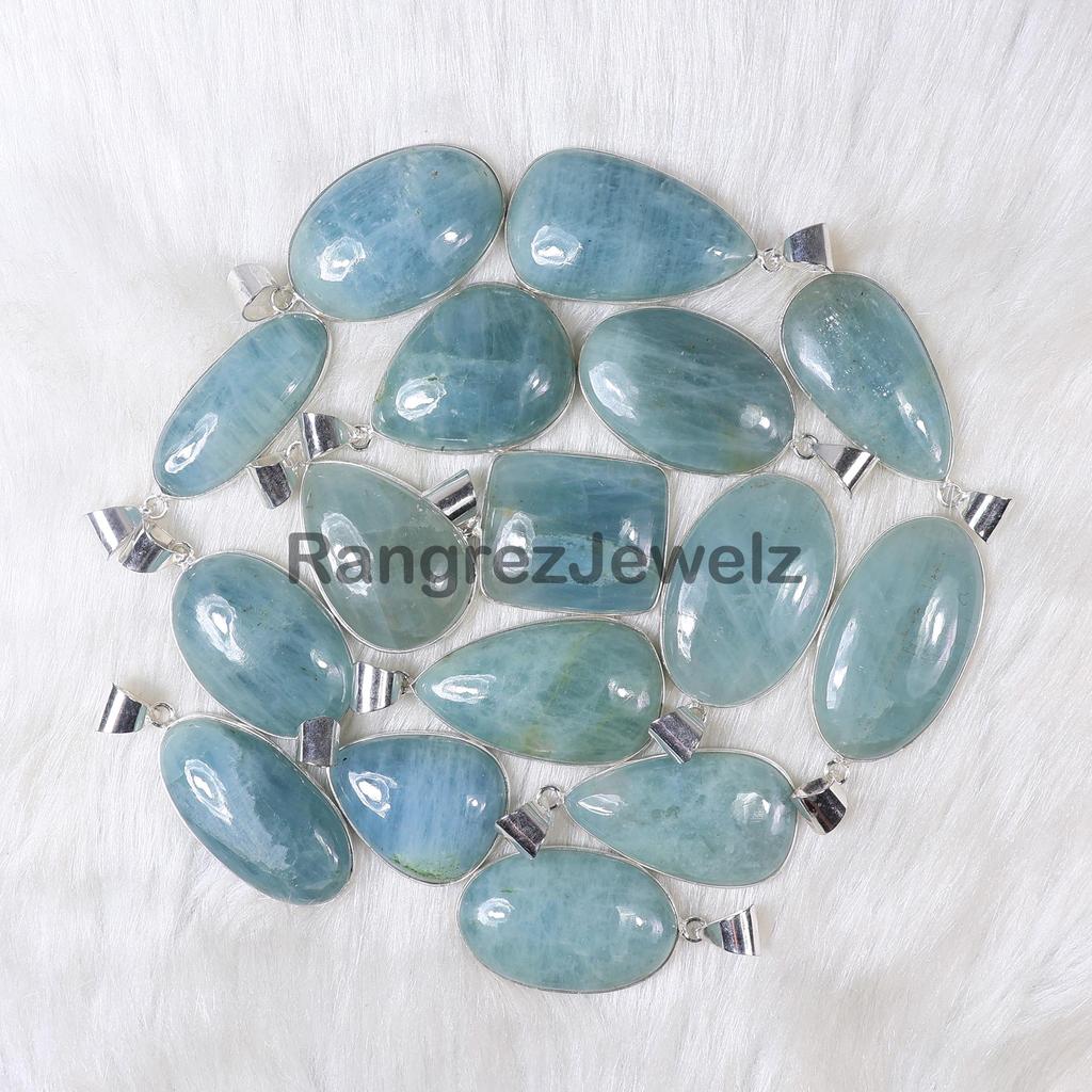 Blue Aquamarine Pendant Sterling Silver Pendant Crystal Aquamarine Jewelry Bezel Pendant Blue Aquamarine Gemstone Pendant Necklace Jewelry