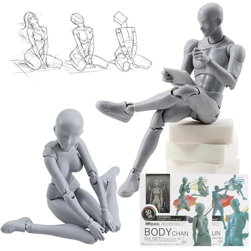 

30-Jointed Male & Female Drawing Figures with Stands [Professional Recommended] for Manga and Art, Muscle Expression, Drawing Doll, Sketch Model, Figu