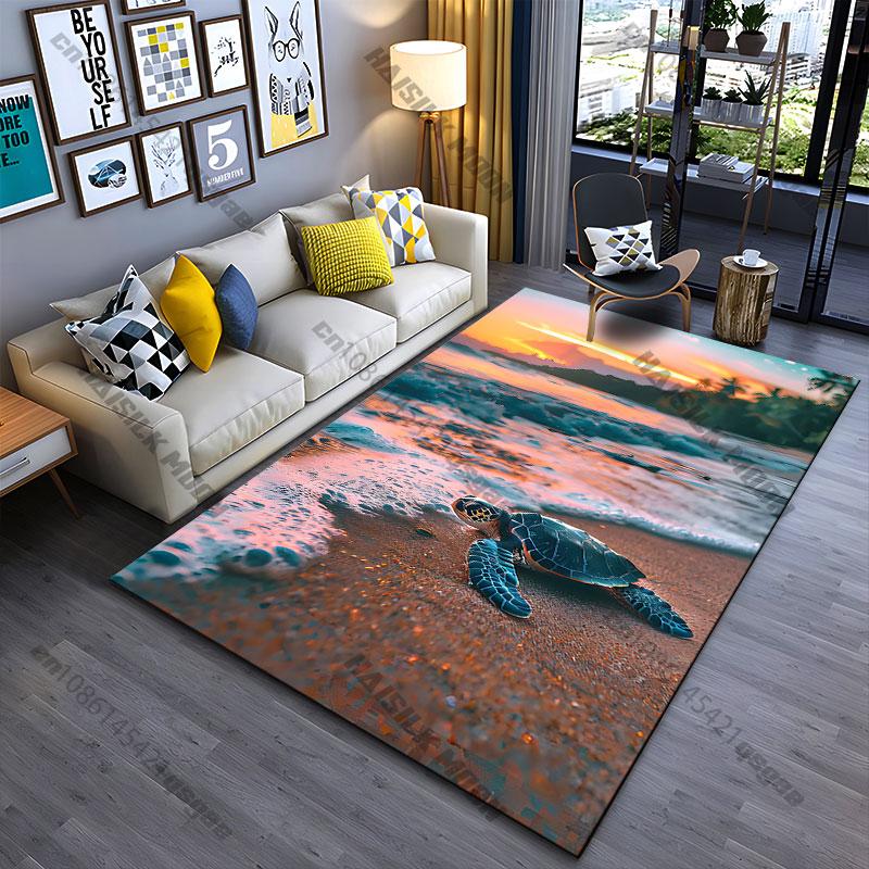Turtle resting on colorful beach carpet Yoga living room room decor children's crawling mat doormat area rug games mat