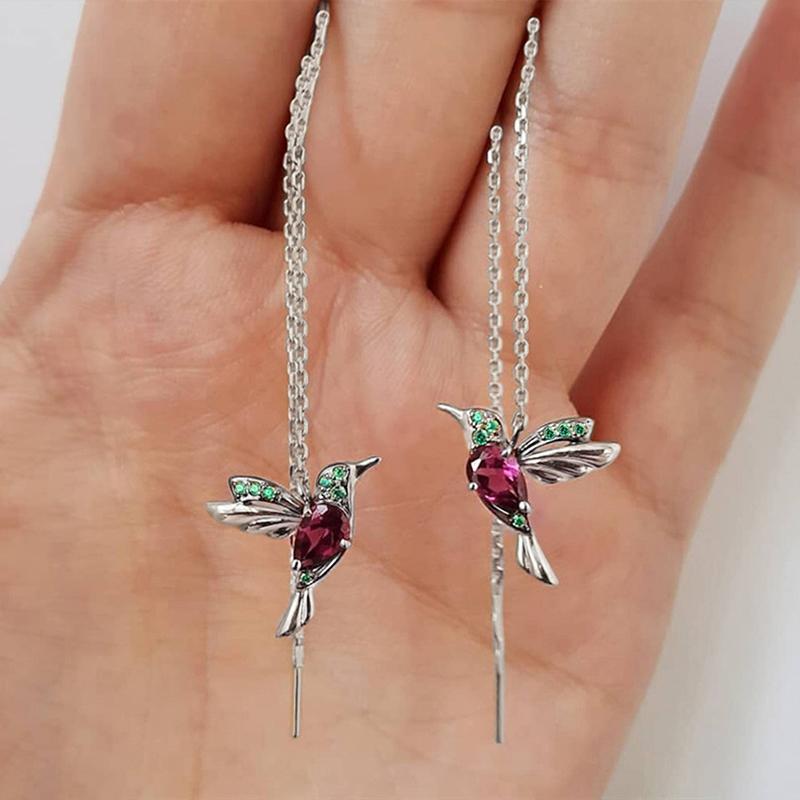 Huitan Cute Colorful Birdie Long Chain Women Dangle Earrings Dance Party Girl Fashion Accessories Delicate Little Bird Earrings