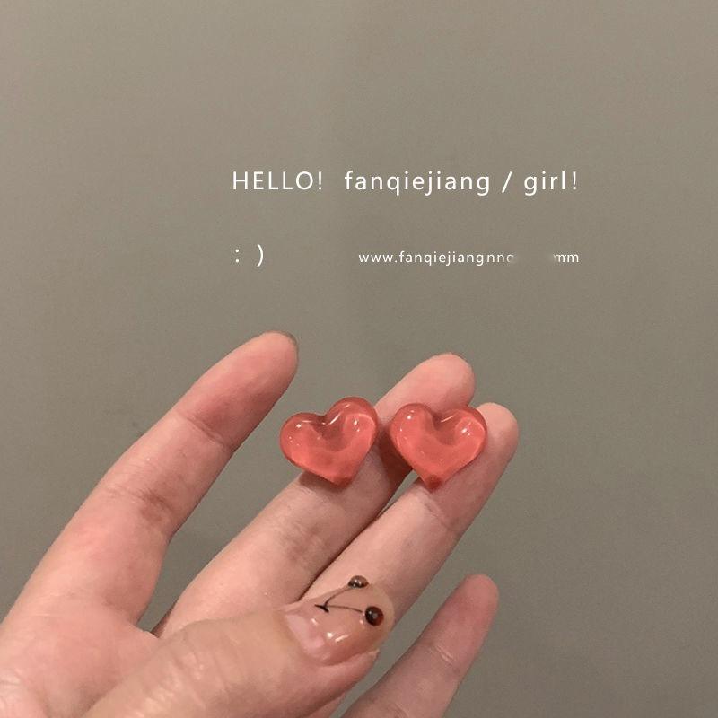 

Korea Sweet Temperament Jelly Heart Shape Resin Piercing Stud Earrings for Women Girlfriend Fashion Daily Commuting Jewelry Gift
