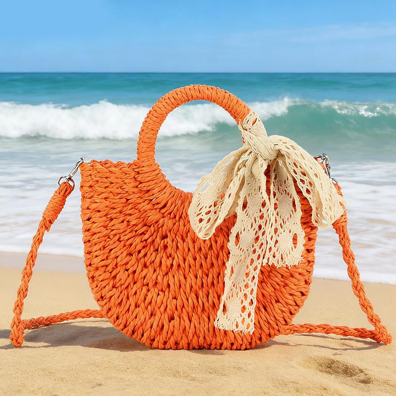Yogodlns Fashionable Wicker Basket Bag Women's Single Shoulder Slant Cross Handmade Woven Grass Bag Casual Travel Style Small Bag