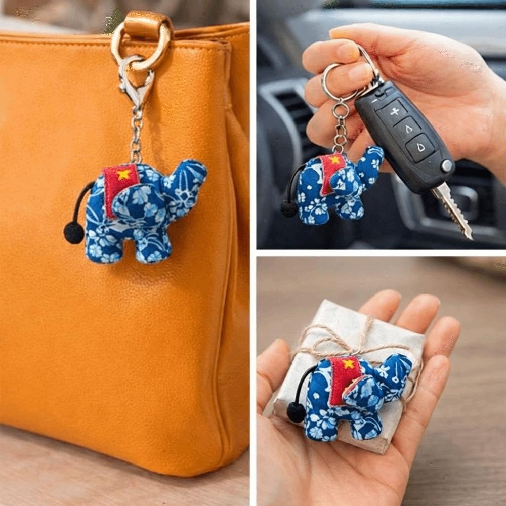 Traditional Thai Fabric Elephant Keychain Handmade Animal Plush Pendant Random Color DIY Bag Pendant Charms Cultural Souvenir