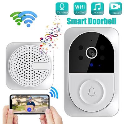 Timbre con WiFi de 2,4 GHz, cámara Timbre Inalámbrico, timbre inalámbrico para casa inteligente con cámara de visión nocturna, lente gran angular
