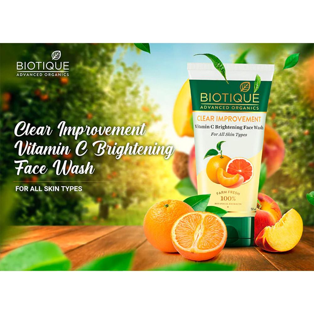 Biotique Vitamin C Brightening Face Wash 150ml For Glowing Skin – Organic Gel Cleanser For Dark Spots & Radiance