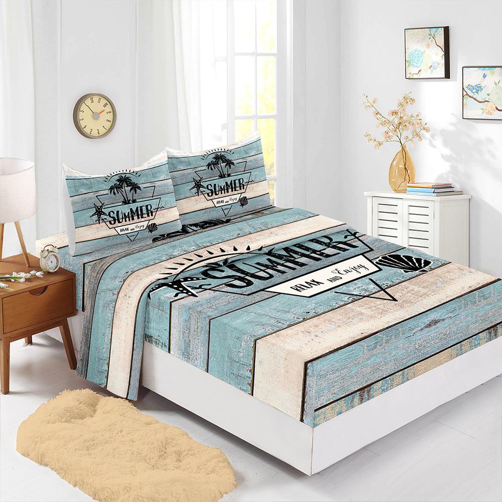 

Four-Piece Mattress Sheet Digital Printing Mattress Protective Cover Bedding Letters (90cm * 190cm * 40cm) Pillowcase * 1