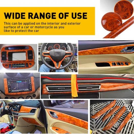Car Interior Wood Textured Grain Vinyl Wrap Glossy Sticker Decal Sheet Film DIY