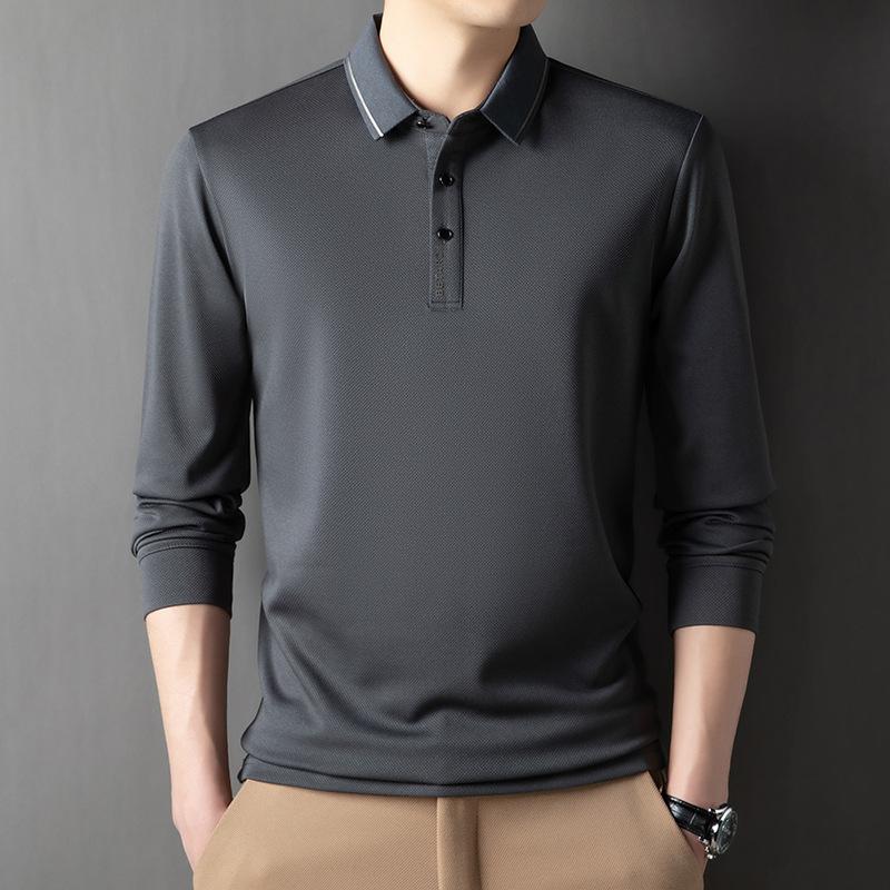 Long-sleeved Polo Shirt for Men Spring New Korean Style Fashion Slim Casual Solid Color Lapel Men's Bottoming Shirt Top