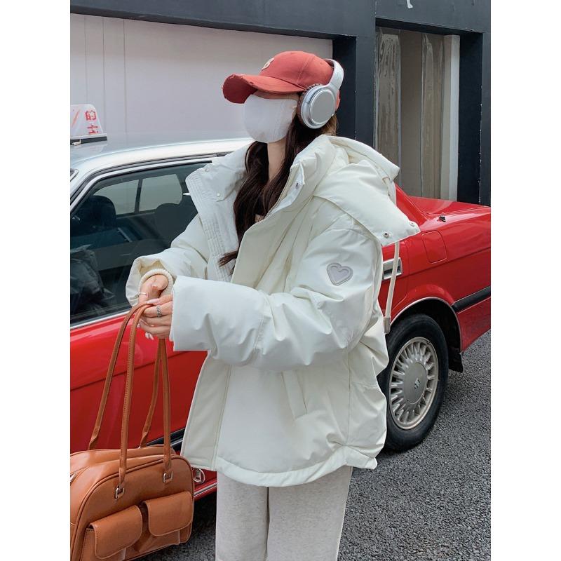 

Winter Updated Korean Style Gray Love Short Down Cotton Coat Student Large Size Cotton Coat Female Couple Bread Coat High Quality Practical Daily Use S белый
