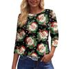 Women's Fashion Casual Round Neck 3/4 Sleeve Loose  Printed T-Shirt Ladies Top