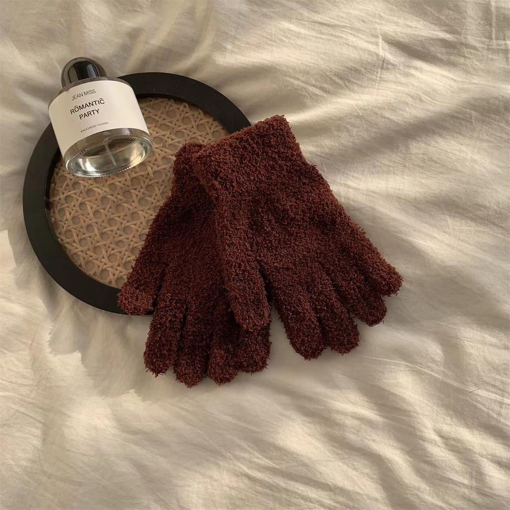 Coral Fleece Gloves Ins Japan And Korea Cute Simple Candy Color Five Fingers Fashion Warm Student