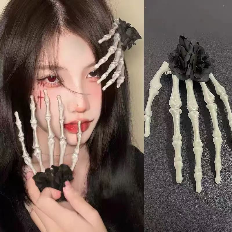 Dropshipping Gothic Claw Rose Hairpin Skeleton Hand Hair Clip for Dark Holiday Party Decoration Event Gift Novelty Gifts HQ