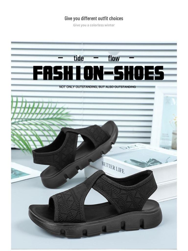 Women's Summer Fly-Knit Breathable Open-Toe Sandals & Slippers, Polyurethane Lightweight Design