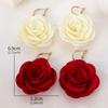 [Bohemian Earrings] Bohemian Elegant Red Rose Large Floral Dangle Earrings for Women | Golden Hooks, Polyester & Iron Materials, Perfect for Weddings,