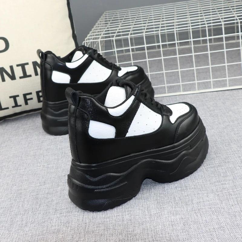 Fashion 12CM Platform Wedge Sneakers Chunky Shoes Genuine Leather for Women Summer Shoes Spring Autumn Walking Sneakers Fashion