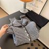 Lapel Striped Loose Long-sleeved Knitted Sweater Cardigan Jacket Women's Lazy Style High-end Top New