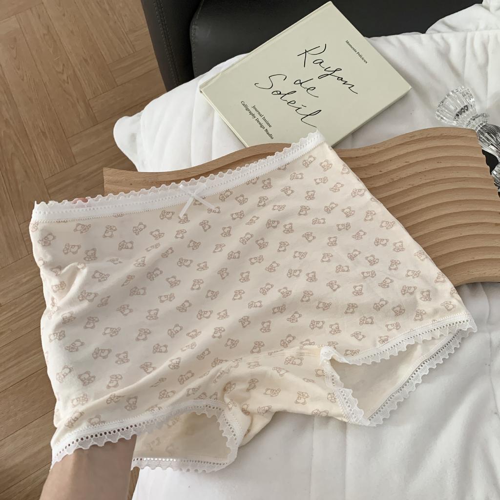 Ladies Spring and Autumn Sweet Cartoon Bear High Spring Cotton Crotch Waist Flat Angle Underwear