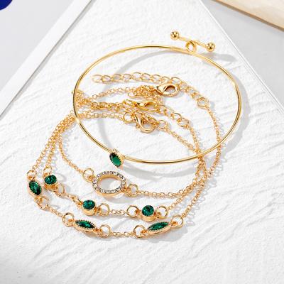 Classique Pour Femmes Un Cadeau Vert Rond Cristal Artificiel Empilable Bracelets Convient Pour Le Port Quotidien Mode Bijoux 4pcs/set D' Accessoires