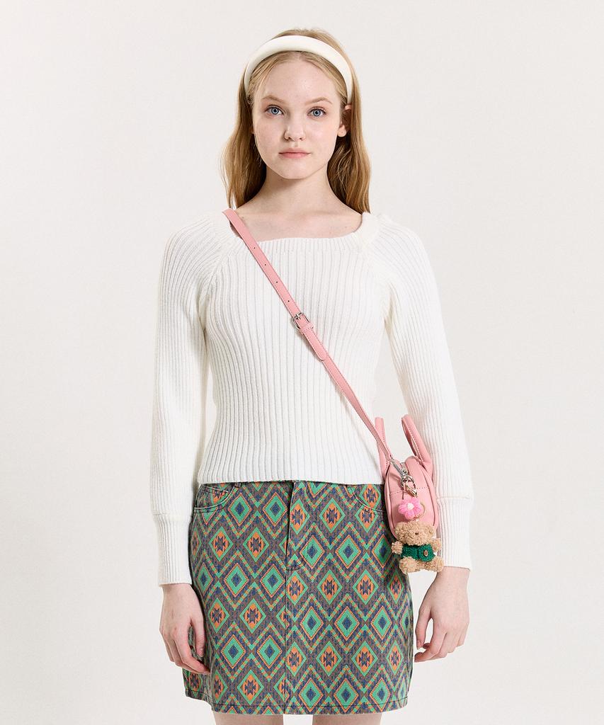 PINK PINEAPPLE Rib Puff Sweater_Ivory