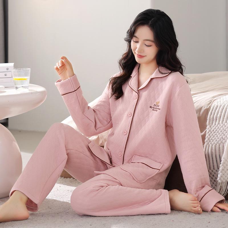 Women's Pure Cotton Thickened Cardigan Pajamas for Autumn/Winter 2025 - Warm Layered Design for Indoor/Outdoor Wear