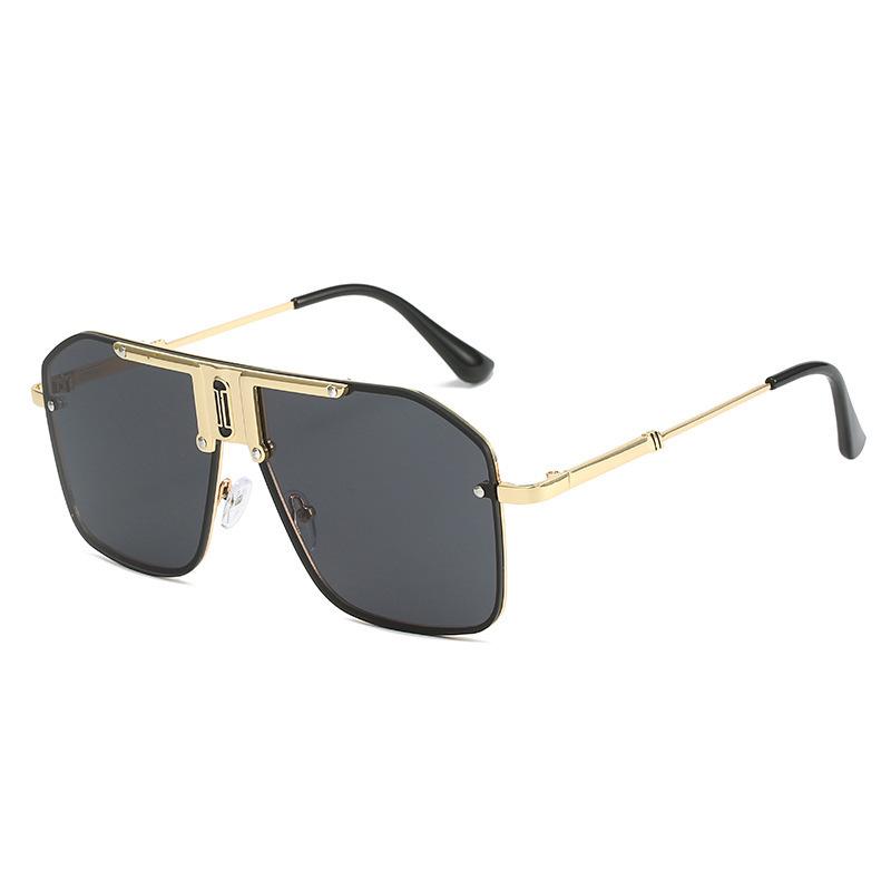 New Stylish European-American Trendy Metal Big Frame Square Sunglasses Gold Frame Gradient Brown Lens