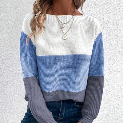 Women Spring Autumn Sweaters O-neck Stripe Knitted Fashion Long Sleeve Casual Color Collision Short Tops Korean Style Top