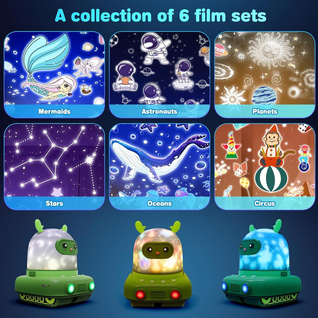 Music Projector Night Light for Kids 3 in 1 Cute Deer Star Projector 6 Films Speaker Kids Room Decor Lamp
