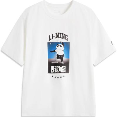 Li-Ning Panda T-Shirt Mit Buchstabenaufdruck Bequem Atmungsaktiv Locker Kurzarm Unisex Oberteile Weiß AHSUF03-2