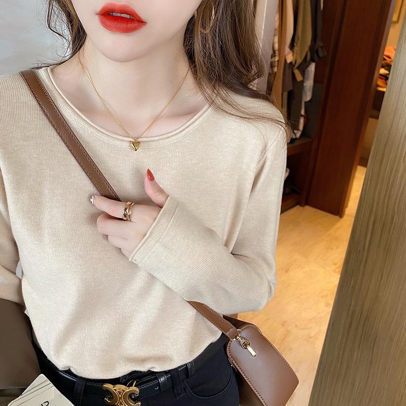 

Белая базовая рубашка женская новая с длинным рукавом и круглым вырезом, осенне-зимний свитер, вязаный свитер average size [recommended 80-60kg]