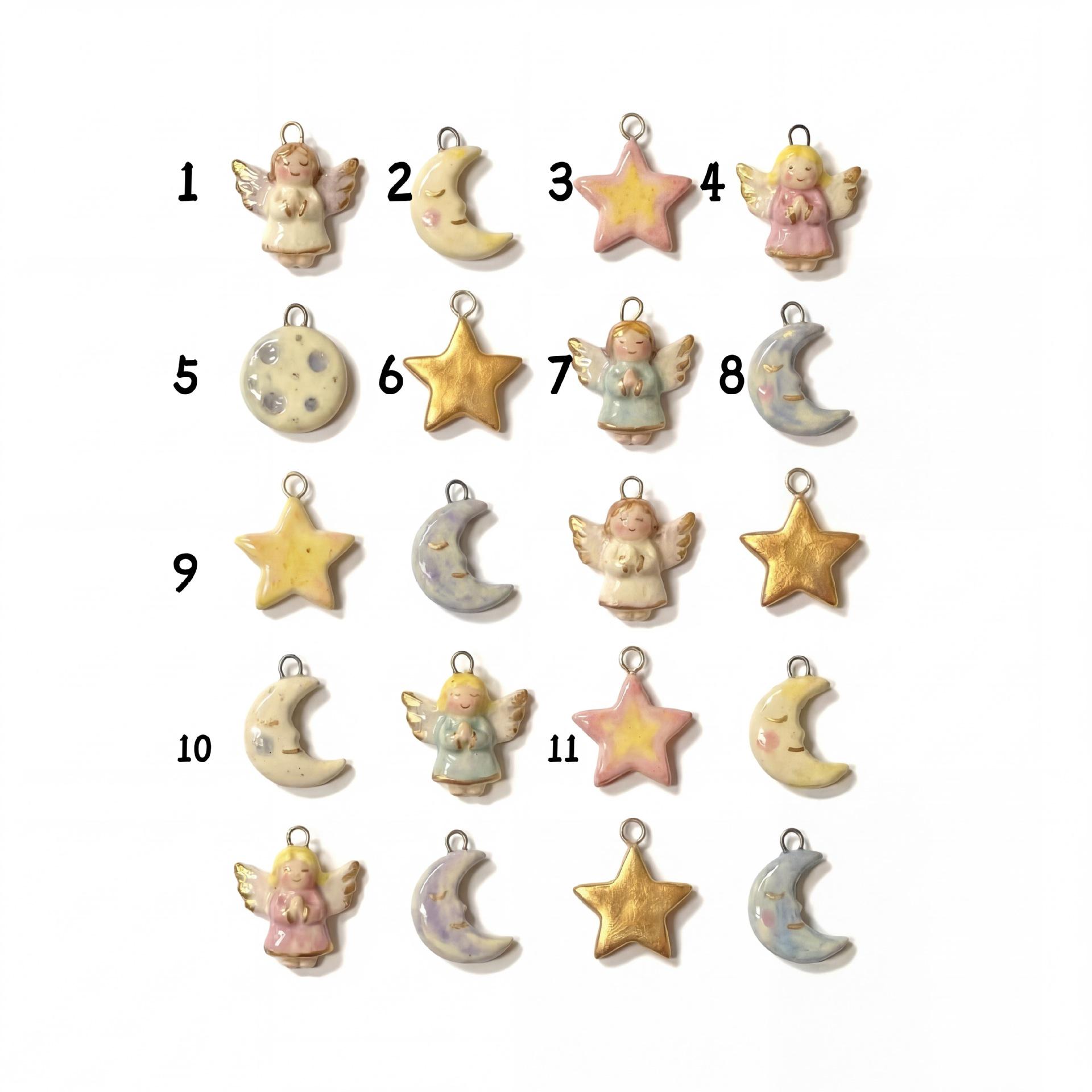 Dopamine Stainless Steel Angel, Star & Moon Ceramic Pendants - Cute & Retro Styles