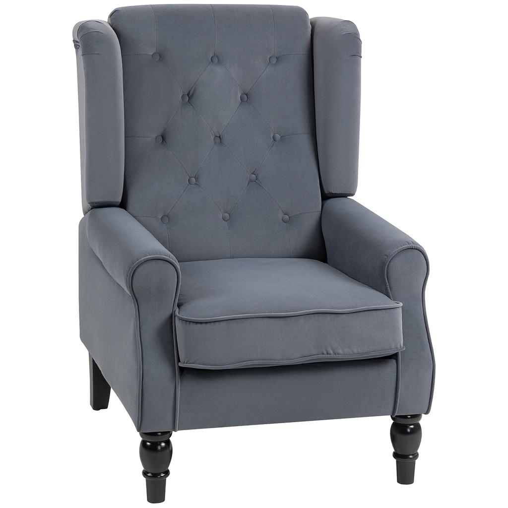 Ohrensessel Sessel, Vintage Design, Knopfheftung, Gedrehte Beine, 74 cm x 86 cm x 102 cm, Grau