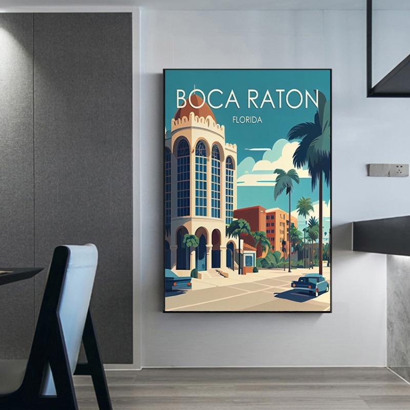 Florida Retro Travel Canvas Print Wall Art Miami Jacksonville Multi-City Vintage Poster Set Minimalist Home Decor Souvenir Gift