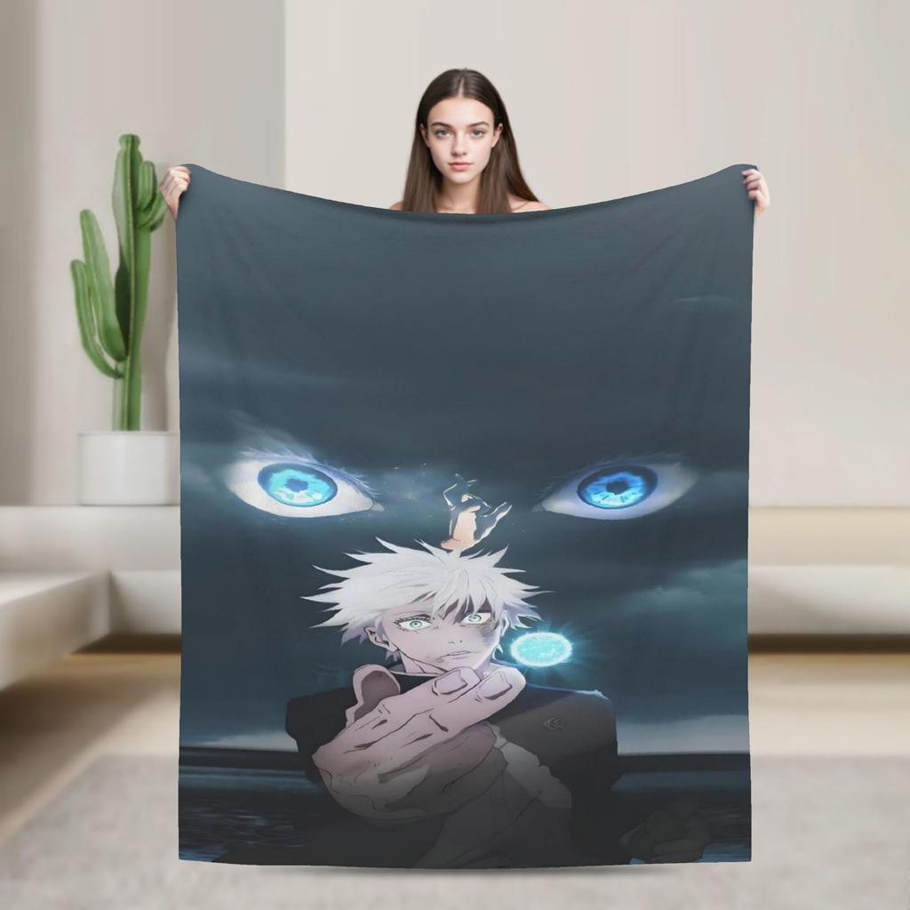 Gojo Satoru Flannel Blankets Winter  Warm Soft Throw Blanket for Kids Adult Couch Bed Funny Bedspread Sofa Bed Cover