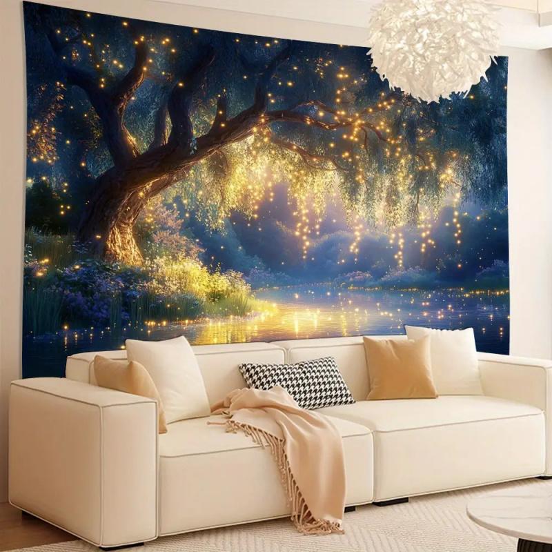 Forest Luminous Wall Tapestry Polyester Fiber Living Room Bedroom Party Home Decoration Wall Hanging Art for Bedroom Living Room