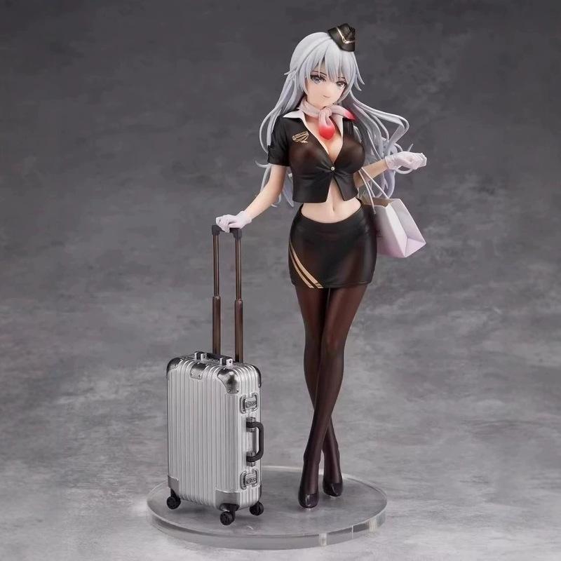 Shiori Awahara Stewardess Anime Figure Original Art Boxed Collectible Statue Desktop Ornament Silver Haired Model For Collection