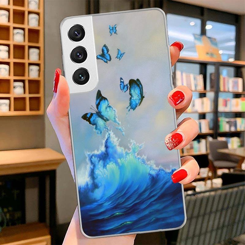 Blue Butterfly Beautiful Wing Cover Phone Case For Samsung Galaxy S26 S25 Edge S24 Ultra S23 S22 Plus S21 S20 FE Soft Fundas She