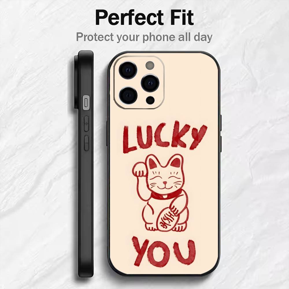 NWE YEAR Lucky Cats  Phone Case For iPhone17,16,15,14,13,12 Plus,Max Soft Silicone Black Cover iPhone17promax