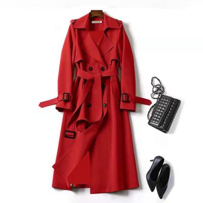 Fall Winter Women Trench Coat Turn-down Collar Solid Color Double-breasted with Belt Mid Length Loose Thermal Long Sleeved Commuting Dating