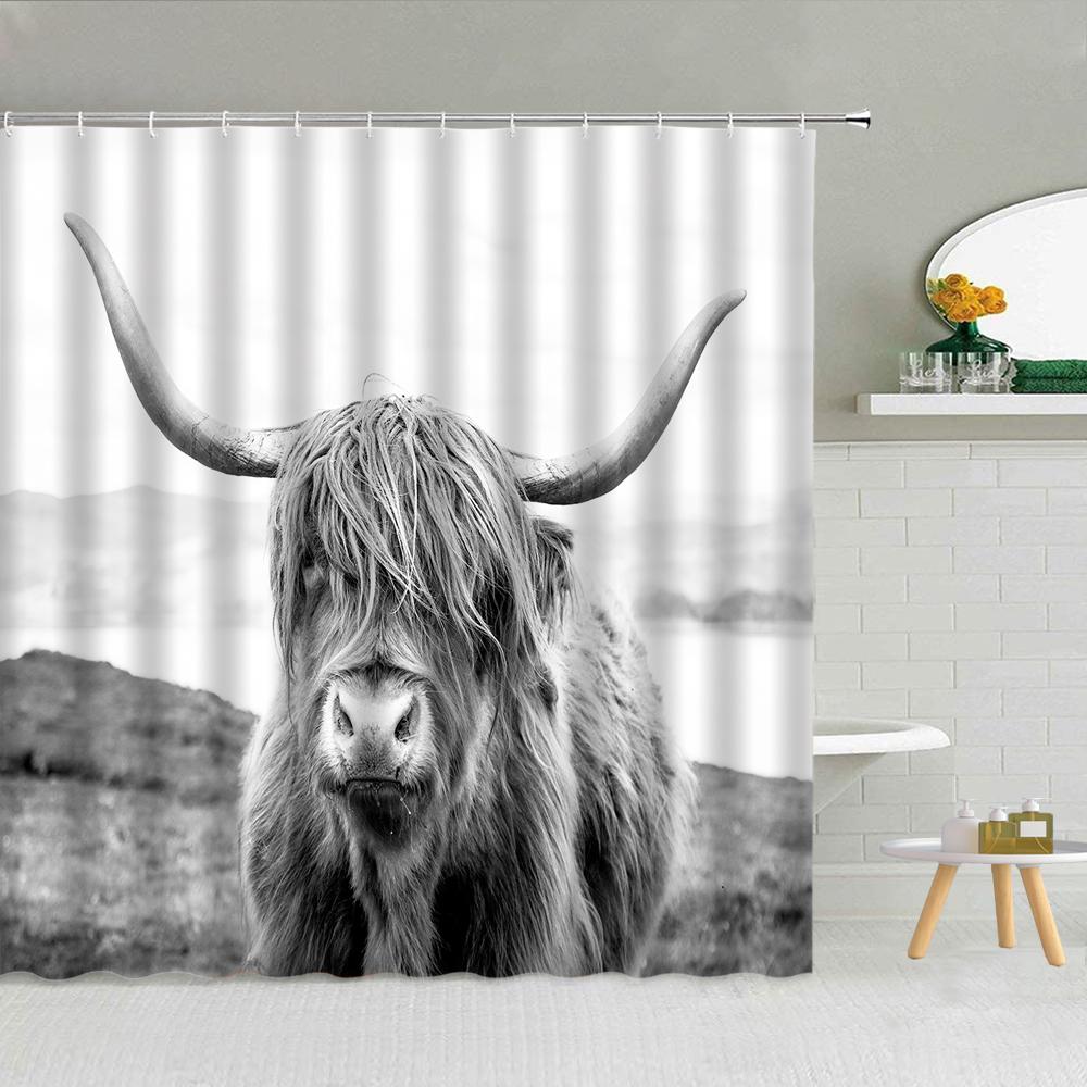 Cute Cow Bull Shower Curtain with Hooks Modern Fashion Funny Western Farm Animal Bathroom Curtain Polyester Bath Screen