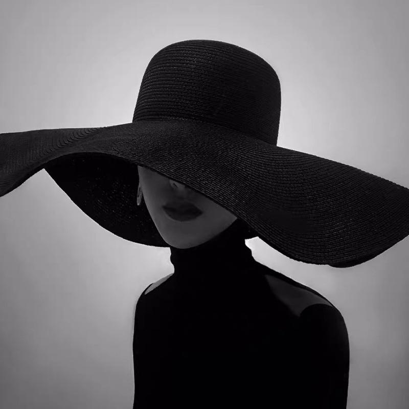 Chapeau à très large bord pour femmes, protection solaire, chapeau de plage en paille, chapeau de soleil de voyage, été au bord de la mer, grand bord 20 cm