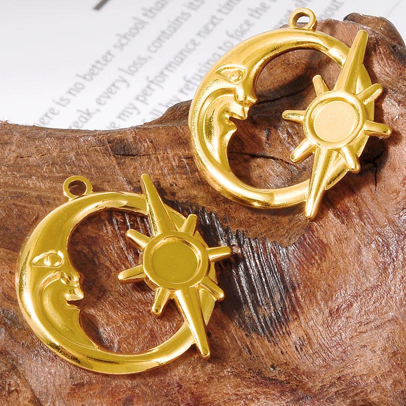 Gold Color Cabochons Accessories Stainless Steel Sun Pendants For Jewelry Making Supplies Blank Base Settings DIY Pendant Charm