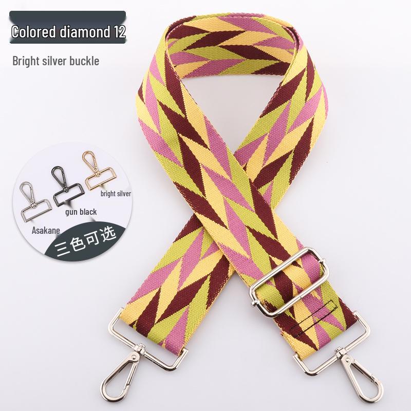 Adjustable 5cm Wide Colorful Diamond Bag Strap - Crossbody & Shoulder Strap Available