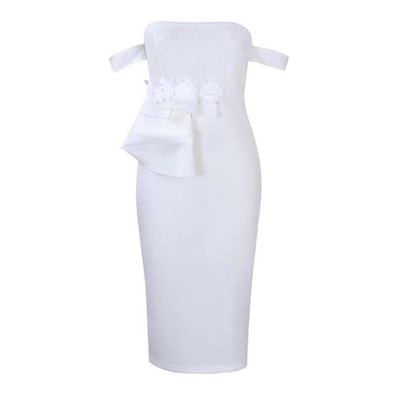 

Banquet dress 6 summer new temperament elegant sexy tube top off the shoulder celebrity dress S белый